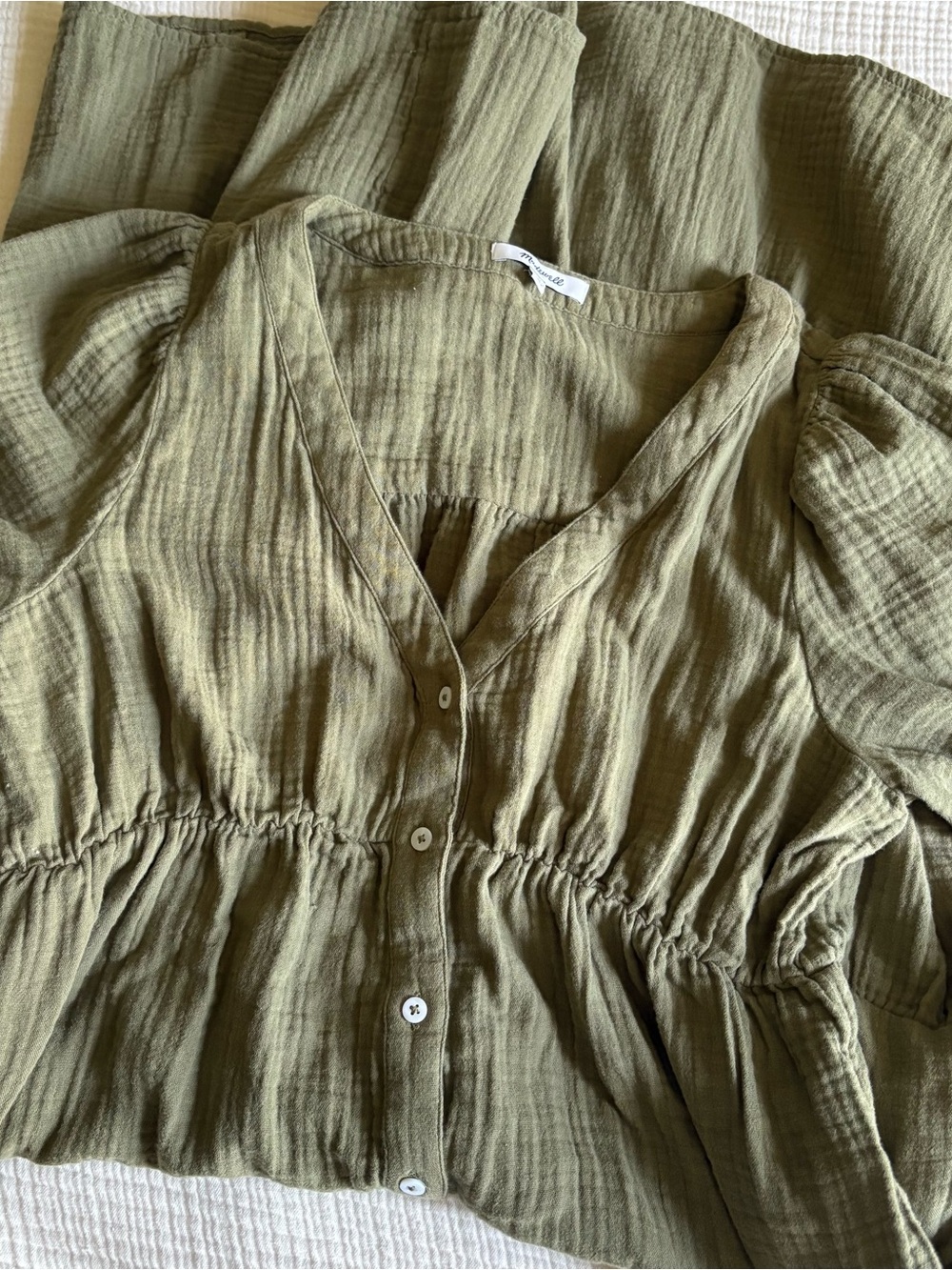 Madewell Olive Green Button-Front Midi Dress